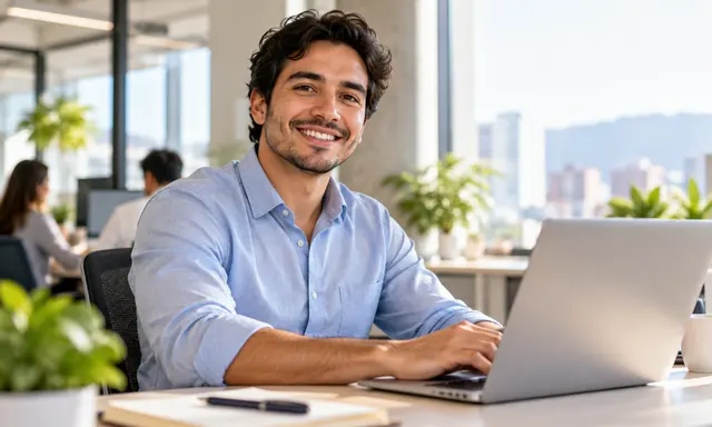 Empleada de una empresa privada revisando su solicitud de préstamo en una oficina